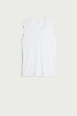 Buy 👍 Intimissimi Men Wide-Strap Supima Cotton Tank Top White ❤️ -Deals Pajamas Store CGU12D 001 F