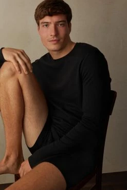 Best deal ✔️ Intimissimi Men Long Sleeve Top In Warm Cotton Midnight Blue ✨ -Deals Pajamas Store CLU14A019 M