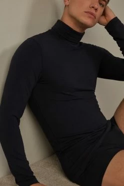 New 💯 Intimissimi Men Long-sleeve High-Neck Modal-Cashmere Top Midnight Blue 🎁 -Deals Pajamas Store CLU16D800 M