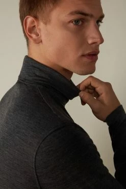 Buy ⌛ Intimissimi Men Long-sleeve High-Neck Merino-Wool Top Midnight Blue ⌛