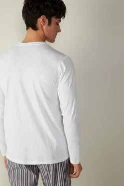 Deals ✨ Intimissimi Men Slub Cotton Long Sleeve Top White 🥰 -Deals Pajamas Store CLU209 wear 001 BI
