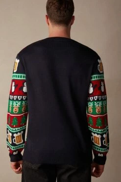 Promo 😍 Intimissimi Men Norwegian Pattern 🎄 Christmas Sweatshirt Green/red Fair Isle Print 🧨