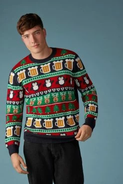 Promo 😍 Intimissimi Men Norwegian Pattern 🎄 Christmas Sweatshirt Green/red Fair Isle Print 🧨 -Deals Pajamas Store CLU239088J M
