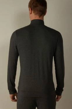Cheapest 😍 Intimissimi Men Silk And Modal Zip-Up Sweatshirt Midnight Blue 😉 -Deals Pajamas Store CLU23B040 BI