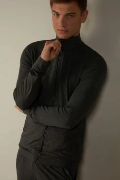 Cheapest 😍 Intimissimi Men Silk And Modal Zip-Up Sweatshirt Midnight Blue 😉 -Deals Pajamas Store CLU23B040 M