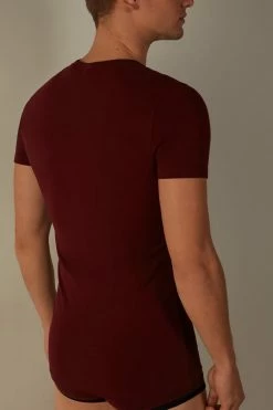 Best reviews of 🤩 Intimissimi Men T-shirt In Stretch Supima® Cotton Dark Cherry Red 🎁 -Deals Pajamas Store CMU12A225I BI