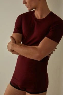 Best reviews of 🤩 Intimissimi Men T-shirt In Stretch Supima® Cotton Dark Cherry Red 🎁 -Deals Pajamas Store CMU12A225I M