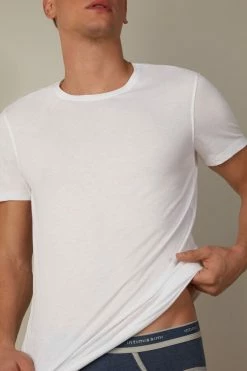 Outlet 🎁 Intimissimi Men Short-Sleeve Crew-Neck T-Shirt In Extra-Fine Supima® Cotton White ✨ -Deals Pajamas Store CMU12C001 M