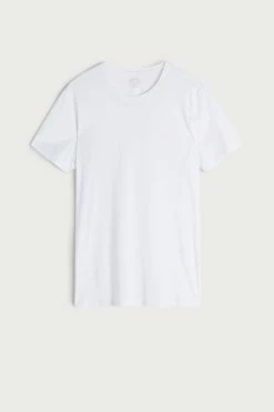 Outlet 🎁 Intimissimi Men Short-Sleeve Crew-Neck T-Shirt In Extra-Fine Supima® Cotton White ✨ -Deals Pajamas Store CMU12C 001 F
