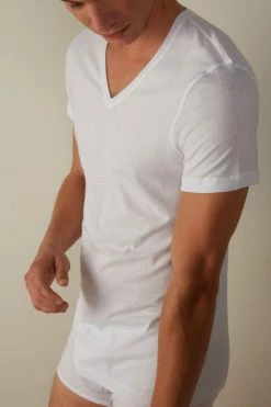 New 👍 Intimissimi Men Short-Sleeve V-Neck T 👕 Shirt In Extra-Fine Supima® Cotton White 🎉 -Deals Pajamas Store CMU12D001 M
