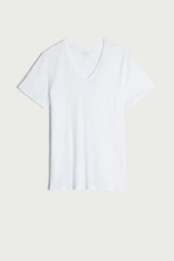New 👍 Intimissimi Men Short-Sleeve V-Neck T 👕 Shirt In Extra-Fine Supima® Cotton White 🎉 -Deals Pajamas Store CMU12D 001 F