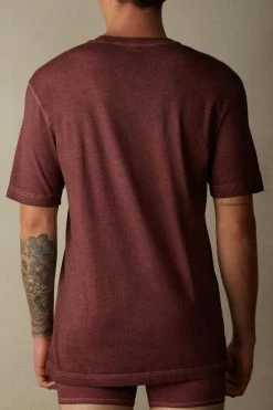 Best Pirce 😉 Intimissimi Men Oil Washed Cotton Short Sleeve Top Washed Black 🔔