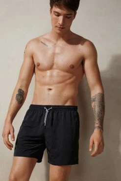 Promo 😉 Intimissimi Men Plain Mid-Length Swim Shorts Black 🌟 -Deals Pajamas Store MB0091019 M