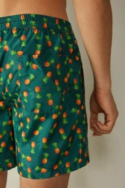 Buy 👍 Intimissimi Men Pineapple Print Tritone Swim Trunks Green Pineapple Print 🛒