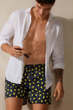 Wholesale 😀 Intimissimi Men Lemon Print Tritone Swim Trunks Blue Lemon Print 🛒 -Deals Pajamas Store MB0114683I M