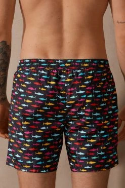 Outlet 🎉 Intimissimi Men Multicolor Shark Print Tritone Swim Trunks Blue Multicolored Shark Print ✔️ -Deals Pajamas Store MB0117684I BI