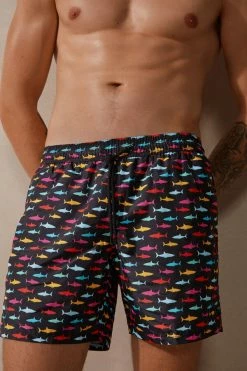 Outlet 🎉 Intimissimi Men Multicolor Shark Print Tritone Swim Trunks Blue Multicolored Shark Print ✔️ -Deals Pajamas Store MB0117684I M
