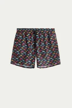 Outlet 🎉 Intimissimi Men Multicolor Shark Print Tritone Swim Trunks Blue Multicolored Shark Print ✔️ -Deals Pajamas Store MB0117 684I F