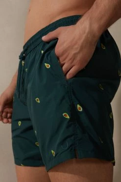 Budget 🥰 Intimissimi Men Embroidered Avocado Swim Trunks Dark Green Avocado 💯