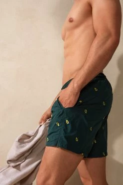 Budget 🥰 Intimissimi Men Embroidered Avocado Swim Trunks Dark Green Avocado 💯 -Deals Pajamas Store MB0122933I M
