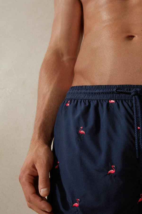 New โ Intimissimi Men Embroidered Flamingo Swim Trunks Intense Blue With Flamingos ๐ 3 New โ Intimissimi Men Embroidered Flamingo Swim Trunks Intense Blue With Flamingos ๐