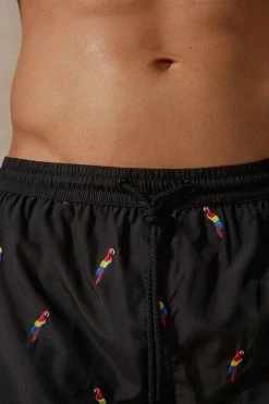 New 🔥 Intimissimi Men Embroidered Parrot Swim Trunks Black Parrot Print 💯