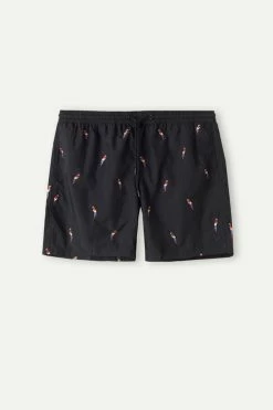 New 🔥 Intimissimi Men Embroidered Parrot Swim Trunks Black Parrot Print 💯 -Deals Pajamas Store MB0127937I F