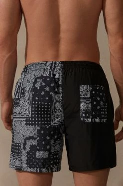 Wholesale 👏 Intimissimi Men Bandana Print Swim Trunks Black Bandana Print 👍 -Deals Pajamas Store MB0133942I BI