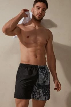 Wholesale 👏 Intimissimi Men Bandana Print Swim Trunks Black Bandana Print 👍 -Deals Pajamas Store MB0133942I M
