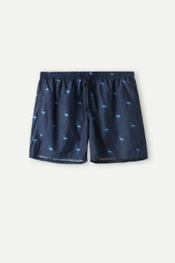 Buy ⭐ Intimissimi Men Flamingo Print Swim Trunks Intense Blue Flamingo Print 🌟 -Deals Pajamas Store MB0138946I F