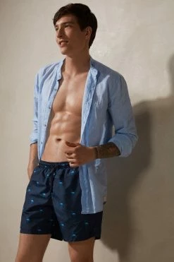 Buy ⭐ Intimissimi Men Flamingo Print Swim Trunks Intense Blue Flamingo Print 🌟 -Deals Pajamas Store MB0138946I M
