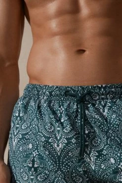 Cheapest ✨ Intimissimi Men Paisley Print Swim Trunks Dark Green Paisley Print 🎉