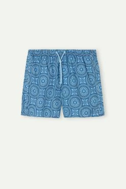 New ❤️ Intimissimi Men Blue Majolica Print Swim Trunks Light Blue Tile Print 😀 -Deals Pajamas Store MB0141949I F