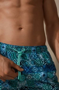 Best Sale 😉 Intimissimi Men Green Majolica Print Swim Trunks Green Tile Check Print 🔥