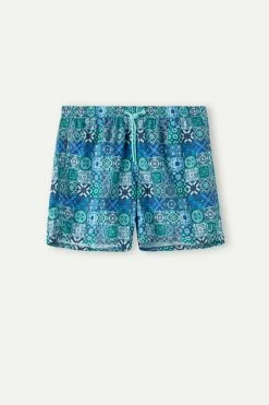 Best Sale 😉 Intimissimi Men Green Majolica Print Swim Trunks Green Tile Check Print 🔥 -Deals Pajamas Store MB0142950I F