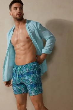 Best Sale 😉 Intimissimi Men Green Majolica Print Swim Trunks Green Tile Check Print 🔥 -Deals Pajamas Store MB0142950I M