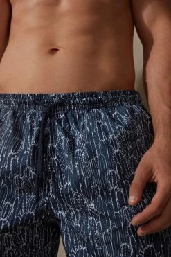 Cheapest โ Intimissimi Men Cactus Print Swim Trunks Intense Blue Cactus Outline Print โ๏ธ