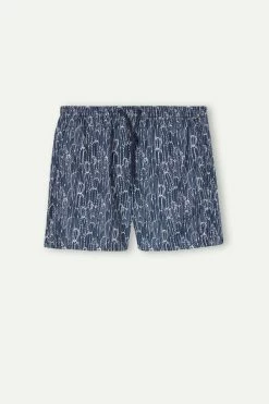 Cheapest ⌛ Intimissimi Men Cactus Print Swim Trunks Intense Blue Cactus Outline Print ✔️ -Deals Pajamas Store MB0143951I F