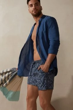 Cheapest ⌛ Intimissimi Men Cactus Print Swim Trunks Intense Blue Cactus Outline Print ✔️ -Deals Pajamas Store MB0143951I M