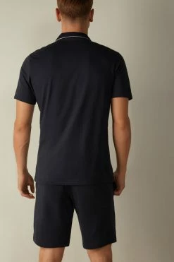 Buy 🛒 Intimissimi Men Supima Cotton Button-Front Cropped Pajamas Midnight Blue 🌟 -Deals Pajamas Store PCU12B800 BI