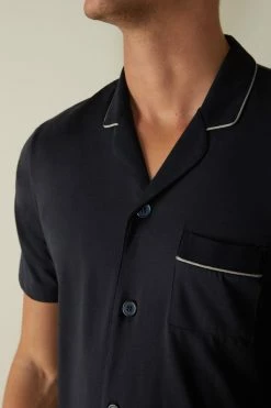 Buy 🛒 Intimissimi Men Supima Cotton Button-Front Cropped Pajamas Midnight Blue 🌟