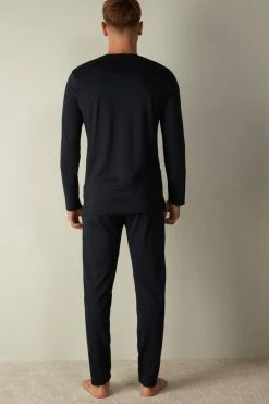 Best Sale ✔️ Intimissimi Men Basic Supima® Cotton Pajama Pant Set Midnight Blue ✨ -Deals Pajamas Store PLU12A800 BI