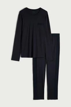 Best Sale ✔️ Intimissimi Men Basic Supima® Cotton Pajama Pant Set Midnight Blue ✨ -Deals Pajamas Store PLU12A800 F