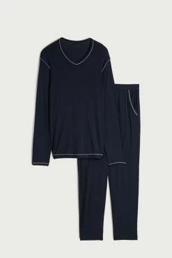 Deals 😀 Intimissimi Men Micromodal Pajamas Midnight Blue 👏 -Deals Pajamas Store PLU516800 F