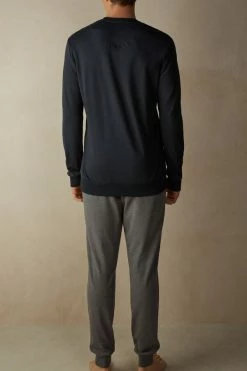 Best Pirce 🌟 Intimissimi Men Hulk Full Length Pajamas In Cotton Interlock Midnight Blue 😉