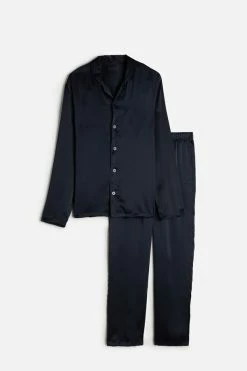 Flash Sale ⭐ Intimissimi Men Long Silk Piped Pajamas Midnight Green 🤩 -Deals Pajamas Store PLU71S800 F