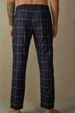 Best Pirce ❤️ Intimissimi Men Blue / Light Blue Tartan Long Trousers In Canvas Tartan Blu/azzurro 👍