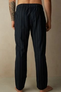 Promo 🌟 Intimissimi Men Long Blue Pinstripe Canvas Pants Pinstripe Blue ❤️