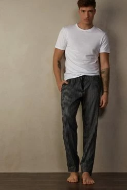 Cheap 🧨 Intimissimi Men Long Gray Herringbone Linen Trousers In Canvas Grey Herringbone Stripe 🌟 -Deals Pajamas Store PUL388047J M