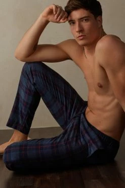 Top 10 😀 Intimissimi Men Full Length Pants In Denim And Red Check Patterned Brushed Cloth Denim Blue Heather/red Check Print ⌛ -Deals Pajamas Store PUL392090J M